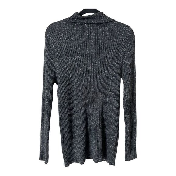 Chico’s Women’s Graphite Gray Metallic Lurex Ribbed Coolmax Turtleneck Sweater - Picture 3 of 7